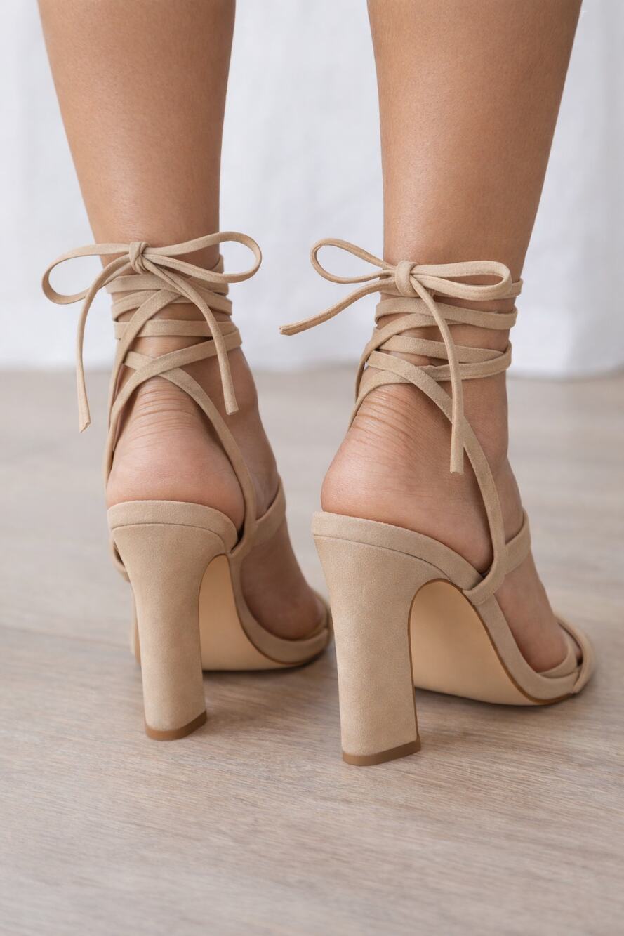 NY&C Womens Ines Lace Up Heel Sandal Size 9 New Shoe Faux Leather Nude Beige